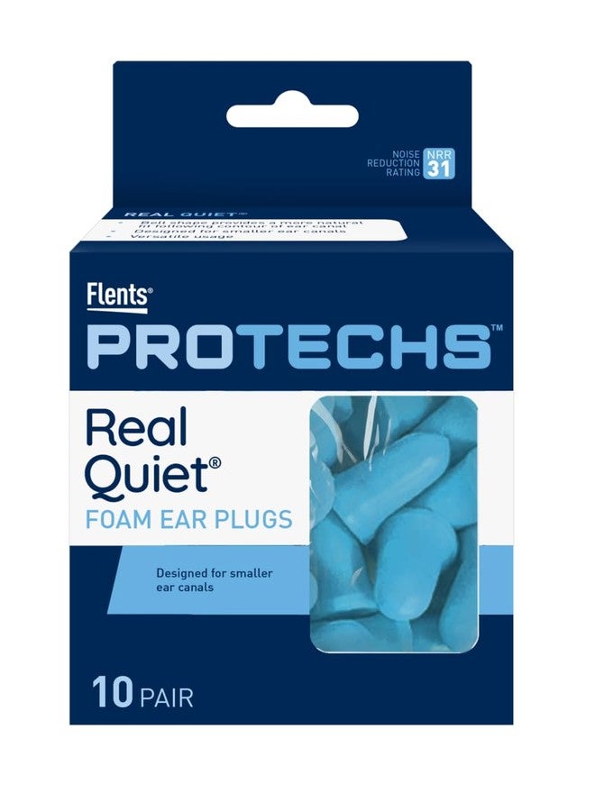Flents Protechs Real Quiet Foam Ear Plugs for Small Ear Canals, Soft, Comfortable Hearing Protection for Sleep, Work, Travel & Loud Noise, NRR 31, Easy to Use, Blue, 10 Pairs - Image 1
